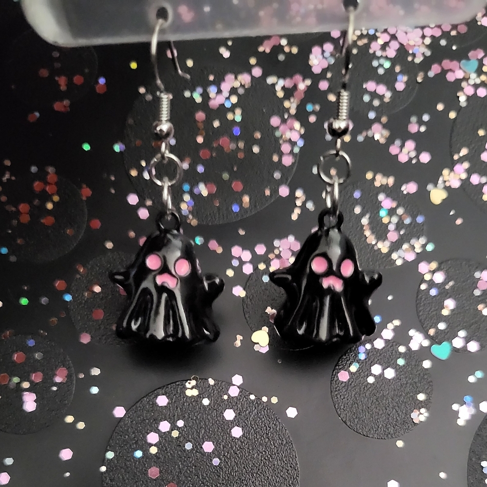 Black Ghost Earrings with Pink Eyes